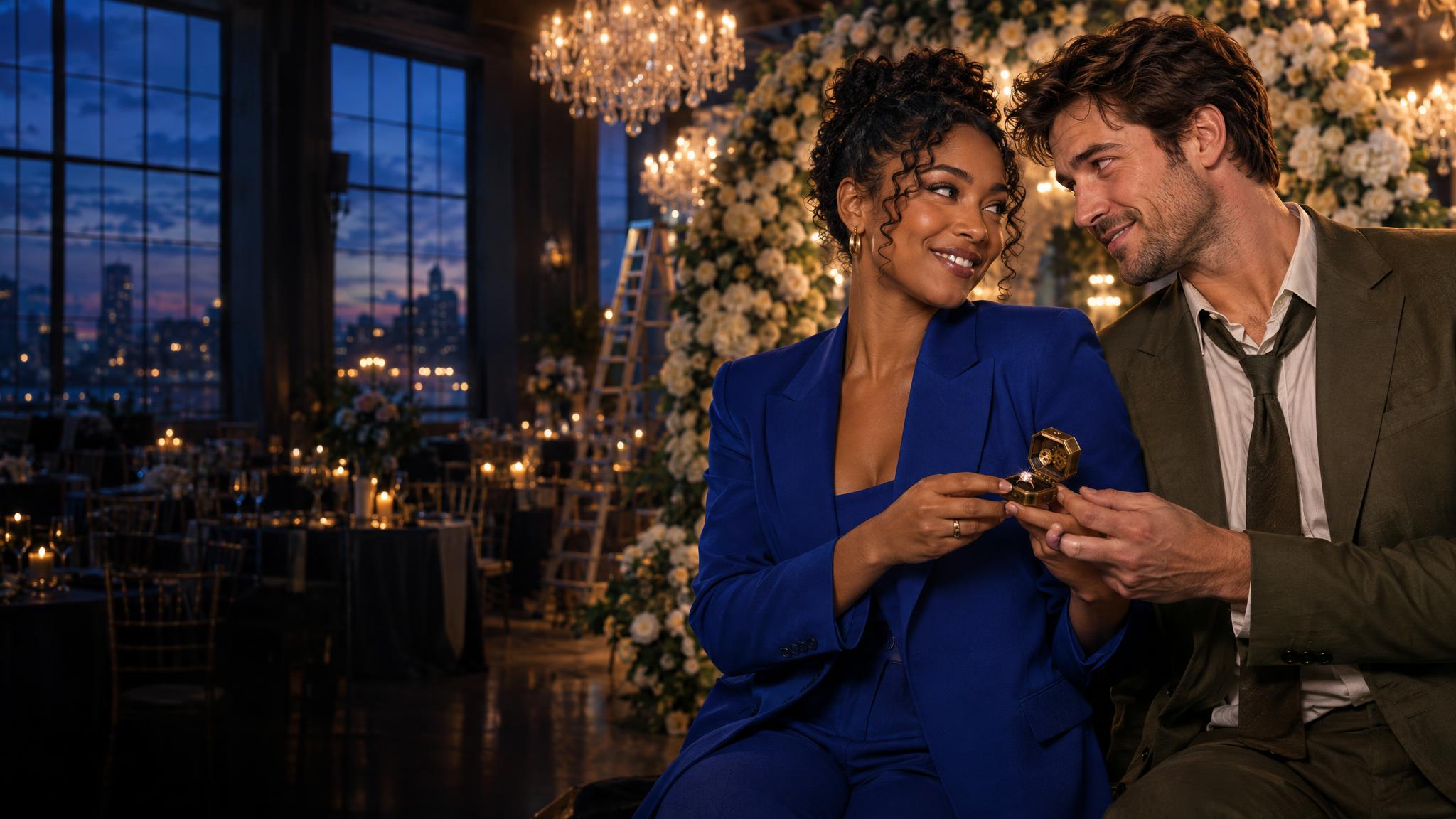 The leads of My Fake Husband Owns the Venue at a wedding